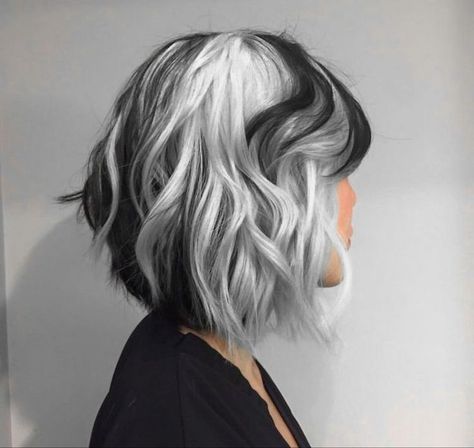 Short Black And White Hair, Sunkissed Hair Brunette, Short Bleached Hair, Silver Ombre Hair, Black White Hair, Short White Hair, Grey White Hair, Short Ombre Hair, White Hair Color