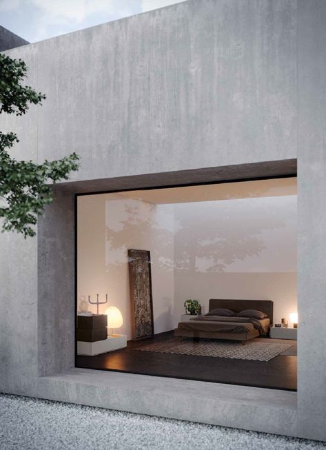 Contemporary House Interior, Night Interior, Brutalist House, Concrete Effect Paint, Concrete Interiors, Interior Finishes, Interior Design Per La Casa, Concrete Houses, Concrete Home