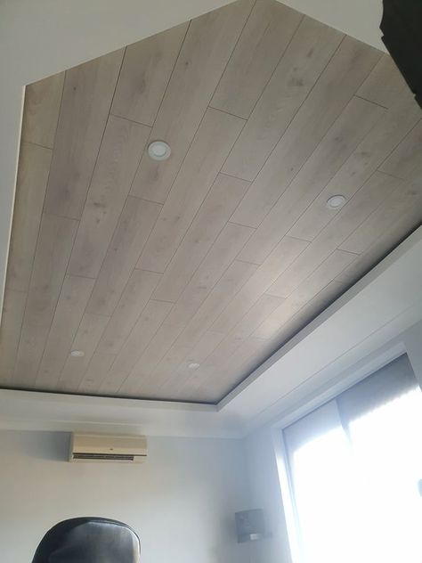 Laminate Flooring On Ceiling, Flooring On Ceiling, Trey Ceiling, Mobile Home Makeovers, Plank Ceiling, Timber Ceiling, Basement Ceiling, Diy Ceiling, Floor Ceiling