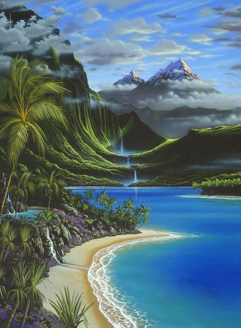 Painting On Canvas For Beginners, Canvas For Beginners, Fantasy Island, Painting Ideas On Canvas, Island Art, Arte Inspo, Fantasy Art Landscapes, Arte Fantasy, Ethereal Art