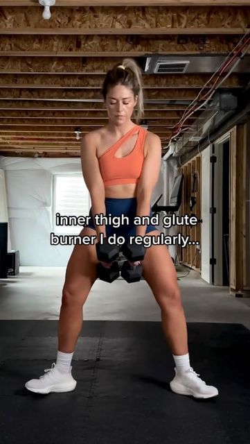 Dumbbell Squats Women, Dumbell Squats Women, Inside Thigh Workout, Dumbell Workout Women, Squats With Dumbbells, Wait Loss Tips, Dumbell Squats, Dumbbell Workouts For Women, Movement With Julie