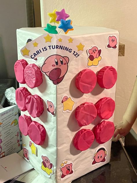 Kirby punch a gift for teen tween girl birthday game! Birthday games! Kirby Birthday Party Games, Kirby Themed Party, Kirby Party Games, Kirby Gift Ideas, Kirby Themed Birthday, Kirby Decorations, Kirby Birthday Party Decorations, Kirby Party Ideas, Kirby Gifts