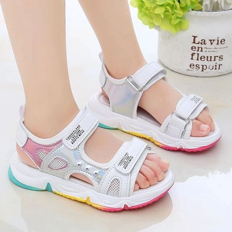 Fashion Girls Sandals Rainbow Sole Children's Beach Shoes 2021 New Summer Kids Sandals For Girls Princess Leather Casual Shoes _ - AliExpress Mobile Girls Sandals Kids, Girls Leather Shoes, Baby Girl Sandals, Baby Girl Jackets, Girls Heels, Skirt And Sneakers, Mens Boots Fashion, Beach Kids, Girls Sandals