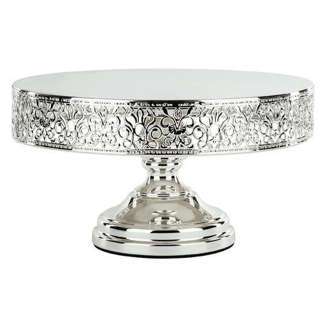 Silver Cake Stand, Metallic Wedding Cakes, Lace Cake, Round Wedding Cakes, Wedding Cakes Elegant, Wedding Cake Stand, Metallic Wedding, Dessert Aux Fruits, Romantic Wedding Cake