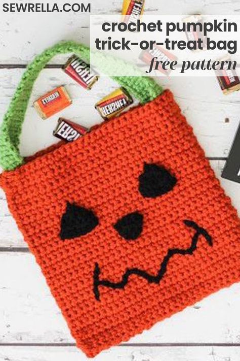 Bag Free Crochet Pattern, Pumpkin Bag, Crochet Shell Stitch, Halloween Crochet Patterns, Crochet Fall, Holiday Crochet, Crochet Pumpkin, Haken Baby, Halloween Bags