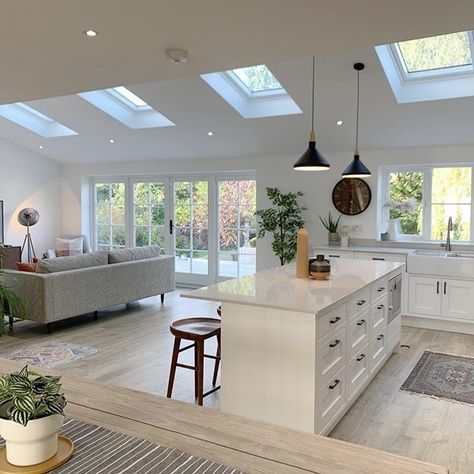 Kitchen Diner Extension, House Extension Plans, Open Plan Kitchen Dining Living, Open Plan Kitchen Diner, Desain Pantry, Open Plan Kitchen Dining, Open Plan Kitchen Living Room, Kitchen Dining Living, Kitchen Family Rooms