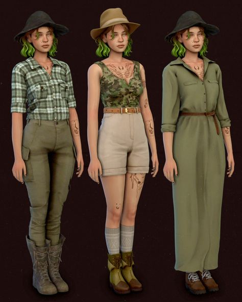 Jungle Outfit, Sims Outfits, Farmer Outfit, Safari Outfit, Cc Shopping, Survival Clothing, Pants Boots, Socks Boots, Hunter Outfit