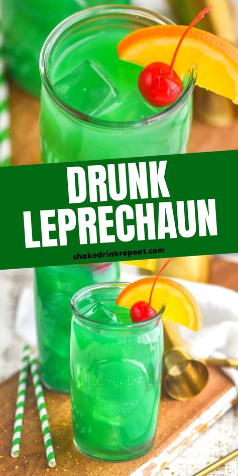 This Drunk Leprechaun Cocktail starts with vodka and orange juice and is the perfect cocktail for St. Patrick's Day! Shrek Cocktails, St Patty Drinks, St Patricks Cocktails, St Patty's Day Drinks, Green Alcoholic Drinks, Drunk Leprechaun, Vodka And Orange Juice, Leprechaun Cocktail, St Patricks Food