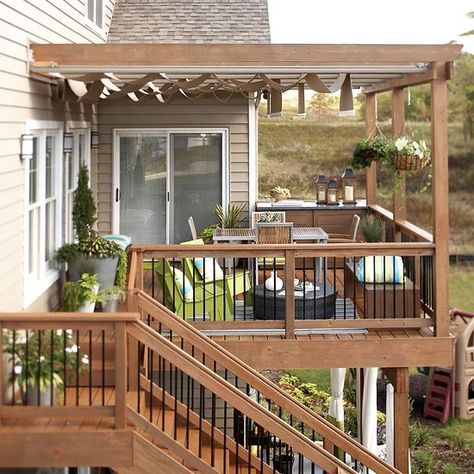 Terrace Shade, Backyard Getaway, Deck Makeover, Balkon Decor, Garden Canopy, Pergola Design, Deck With Pergola, Small Deck, Retractable Awning