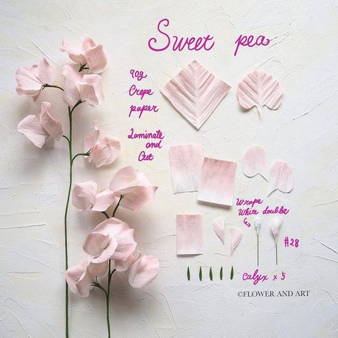 Paper Sweet pea🌿 I started making paper flowers three years ago. At first, I didn't think about the balance or the colors, but as I… | Instagram Paper Plants Diy How To Make, Small Paper Flowers Diy, Diy Fake Flowers, Flowers From Paper, Paper Eucalyptus, Small Paper Flowers, Diy Paper Flowers, Sweet Pea Flowers, Flower Bouquet Diy