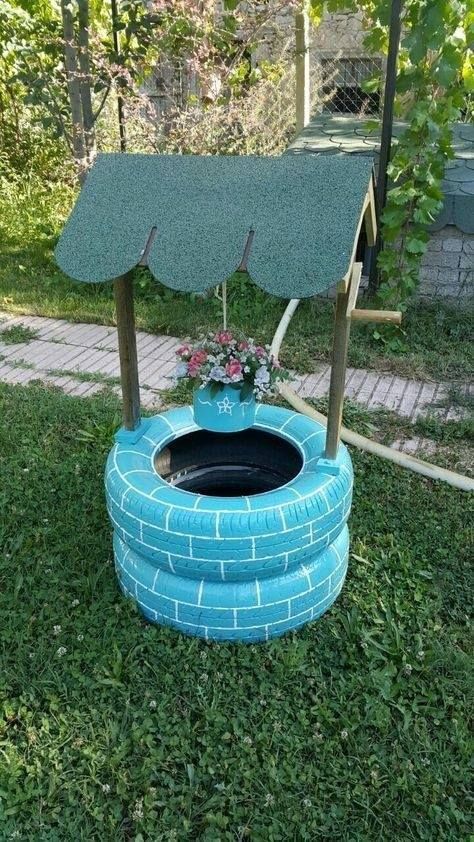 Tire Planters Ideas, Diy Wishing Wells, Diy Tire, Tire Craft, Planters Ideas, Tire Garden, Tire Planters, Tire Art, نباتات منزلية