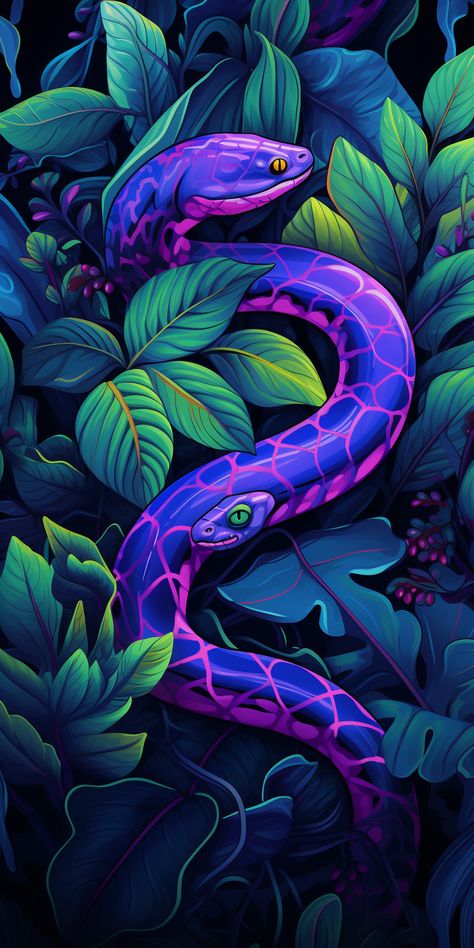 Neon Animals, Fun And Easy Diys, Uv Painting, Purple Tattoos, Snake In The Grass, Neon Jungle, Snake Wallpaper, Purple Snake, Snake Art