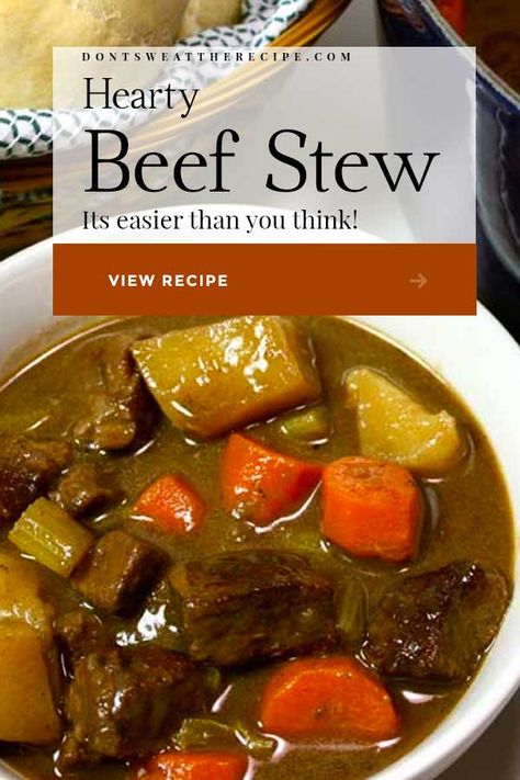 Our Hearty Traditional Beef Stew recipe is thick, creamy, flavorful comfort food perfect for cold nights! #dinner #beefstew #comfortfood Thick And Hearty Beef Stew, Rich Beef Stew Recipe, Thicken Beef Stew, Copycat Dinty Moore Beef Stew, Dinty Moore Beef Stew, Traditional Beef Stew, Hearty Beef Stew, Beef Stew Recipe, Beef Stew