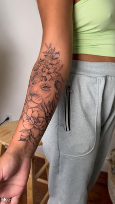 Front Sleeve Tattoos For Women, Forarm Tattoos For Women Wrap Around, Forearm Sleeve Women Tattoo Ideas, Sleeve Tattoos For Women Dainty, Woman Half Sleeve Tattoo Lower Arm, Womens Forarm Tattoos Sleeve, Outside Bicep Tattoos For Women, Rebirth Sleeve Tattoo, Half Sleeves For Women Tattoos