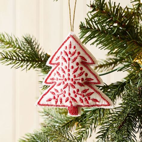 Felt Christmas Tree Ornament | West Elm Felt Ornaments Diy, Embroidered Christmas Ornaments, Christmas Fair Ideas, Diy Felt Christmas Ornaments, Handmade Felt Ornament, Modern Christmas Ornaments, Letter Ornaments, Felt Crafts Christmas, Felt Christmas Decorations