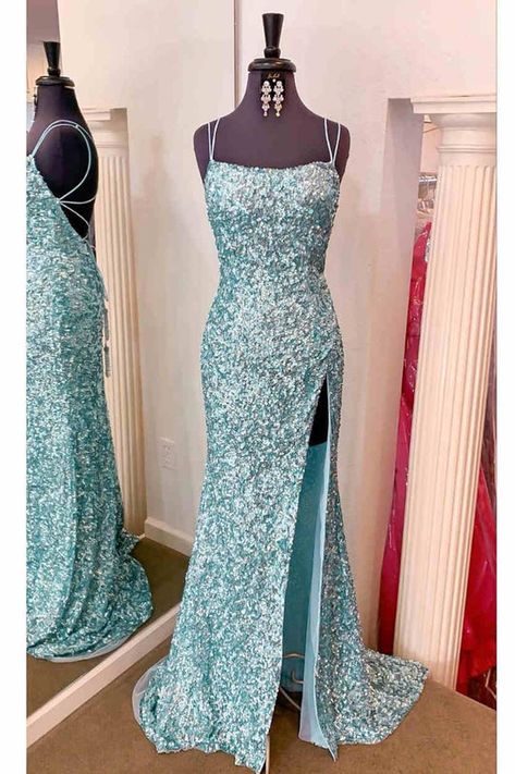 Blue Sequin Prom Dress, Sequin Long Dress, Prom 23, Prom 2022, Prom Dress Inspo, Sparkle Wedding Dress, Prom 2023, Custom Prom Dress, Prom Dress Ideas