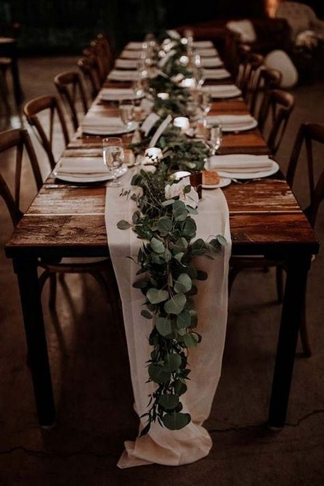 Greenery Runner, Winter Wedding Table, Rustic Wedding Decorations, Colorful Wedding Flowers, Country Barn Weddings, Barn Wedding Decorations, Tablescape Ideas, August Wedding, Wedding Flower Decorations