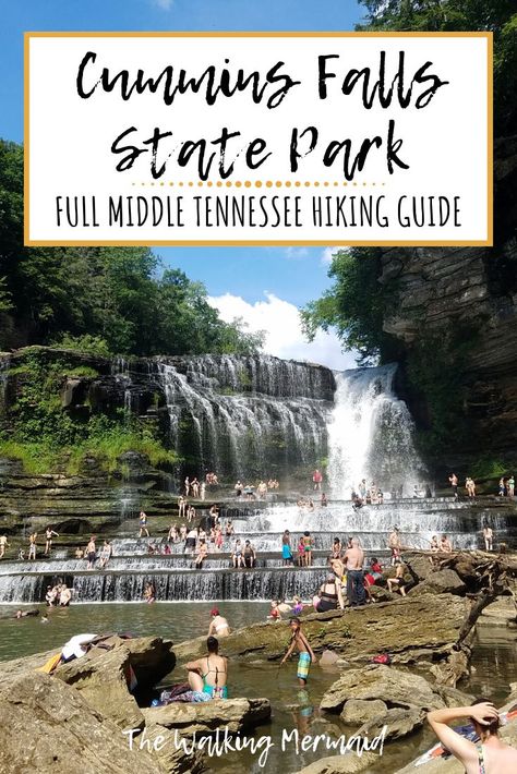 Cummins Falls State Park is home to one of Tennessee's iconic waterfalls. This guide will give you all the tips you need to know for when visiting Cummins Falls State Park, a hiking guide on how to get to the gorge of the waterfall, what to bring, what we learned, and much more. #TheWalkingMermaid #CumminsFalls #Tennessee #Hiking #HikingTrails Cummins Falls, Cummins Falls State Park, Tennessee Waterfalls, Cookeville Tennessee, Tennessee Road Trip, Smokey Mountains Vacation, Tennessee State Parks, Tennessee Travel, Tennessee Vacation