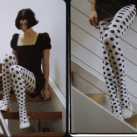 some inspo for the upcoming drop 🤍🎼 Polka Dot Aesthetic, Funky Tights, Cool Tights, Dots Outfit, Tights Outfits, Polka Dot Tights, Polka Dots Outfit, Tights Outfit, Style Board