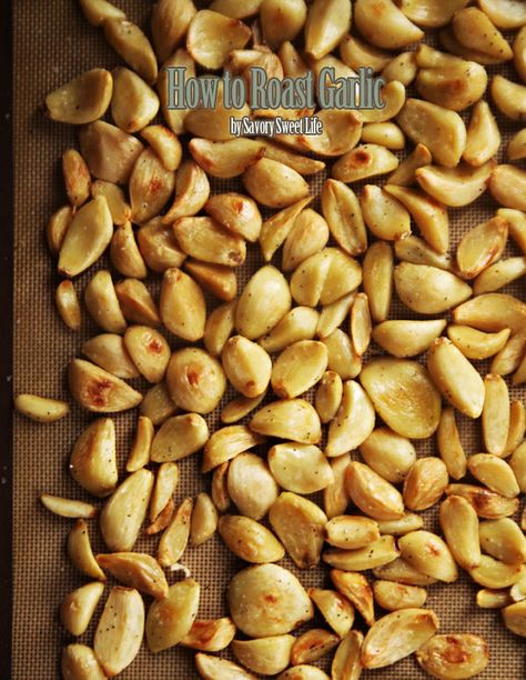 How to roast a lot of garlic cloves in the oven without foil. This method is great for when you buy unpeeled cloves in bulk. via @savorysweetlife Roasting Garlic, Basic Foods, How To Roast Garlic, Store Garlic, Roasted Garlic Recipe, Roast Garlic, Roasted Garlic Cloves, Garlic Recipe, How To Roast