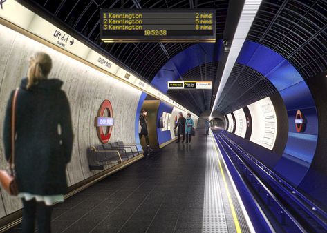 Studio Egret West has developed a "revolutionary new design vision" for London Underground stations of the future Underground Illustration, Future London, London Underground Map, Tube Train, Underground Map, London Underground Stations, London Tube, Subway Station, Environmental Graphic Design