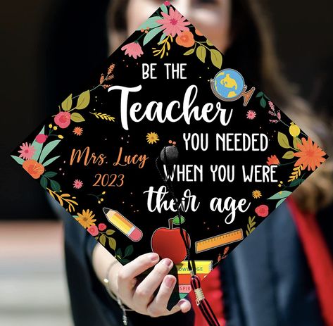 Personalized Future Teacher Grad Cap Topper - Custom Graduation Cap Topper For Teacher of Class of 2023 Graduation Cap Decoration Teacher, Teacher Graduation Party, Education Graduation Cap, Teacher Graduation Cap, Grad Cap Topper, College Grad Cap Ideas, Graduation Cap Decoration Diy, Custom Graduation Caps, Teacher Graduation