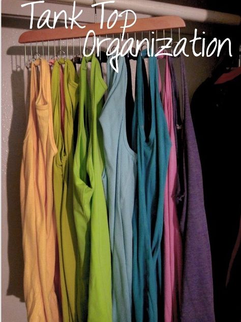 Tank Top Organizer Tank Top Organization, Tank Top Storage, Tank Top Hanger, Diy Clothes Storage, Diy Bedroom Storage, Diy Tank, Pleated Drapes, Tank Top Camisole, Closet Bedroom