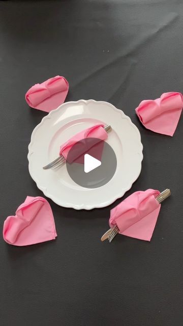 Napkin Folding Ideas For Tea Party, Spring Napkin Folds, Double Napkin Folding Ideas, Napkin Setting Ideas, Wedding Table Napkin Ideas, Valentines Napkin Fold, Heart Napkin Fold, Folding Napkins Easy, Heart Shaped Napkin Fold