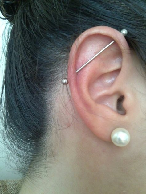 Industrial piercing:) Dainty Industrial Piercing, Industrial Piercing Aesthetic, Ear Piercing Bar, Bar Piercing, Industrial Piercing, Unfortunate Events, Piercing Tattoo, Ear Piercings, Piercings