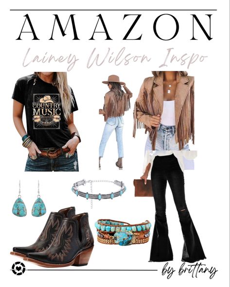 Another fun Lainey Wilson inspired outfit from Amazon. #amazon #country #laineywilson #outfit #inspo #ltk #bybrittany#LTKGiftGuide Follow my shop @brittanyjohnson on the @shop.LTK app to shop this post and get my exclusive app-only content! #liketkit #LTKxPrimeDay #LTKFind #LTKstyletip @shop.ltk https://liketk.it/4dJIg Lainey Wilson Outfits, Concert Outfits Winter, Country Concert Outfit Fall, Country Concert Outfit Winter, Country Music Outfit, Concert Outfit Fall, Concert Outfit Winter, Country Chic Outfits, Outfits Amazon