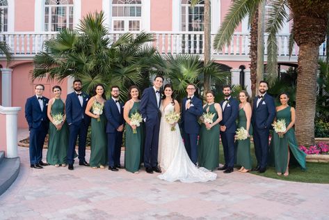 Green Bridesmaid Dresses And Groomsmen, Bridesmaid Dresses And Groomsmen Suits, Navy Blue Groomsmen, Blue Groomsmen Suits, Navy Wedding Colors, Blue Groomsmen, Don Cesar, Dark Green Wedding, Emerald Green Bridesmaid Dresses