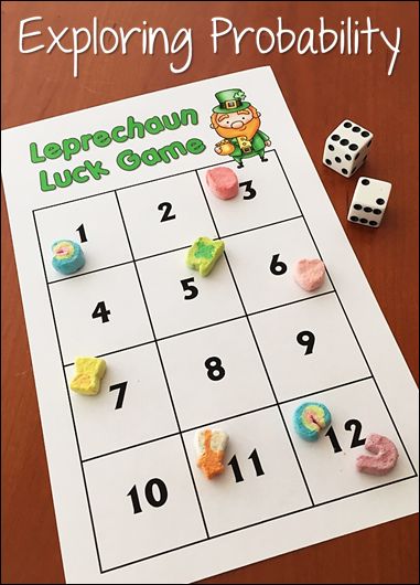 Leprechaun Luck Probability Game - Free math game for exploring basic probability concepts using this game board and Lucky Charms cereal. Probability Math Activities, Statistics Probability, Probability Games, Probability Activities, Probability Math, Free Math Games, The Leprechaun, Spring Math, Fun Math Games