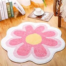 Abstract Tufted Rug, Pink Rug Aesthetic, Cute Rug Tufting Ideas, Daisy Rug, Aesthetic Rugs, Flower Bathroom, Fun Rugs, Nursery Decor Pink, Cozy Area