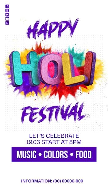 PSD social media template stories happy ... | Premium Psd #Freepik #psd #holi-flyer #color-flyer #colorful-poster #color-poster Holi Flyer, Happy Holi Festival, Holi Poster, Color Poster, Poster Color, Colorful Poster, About Social Media, Music Coloring, Graphic Design Ads