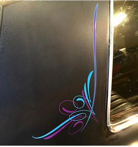 Truck pinstripes Lowrider Pinstripe Art, Truck Pinstriping Ideas, Lowrider Pinstriping, Scroll Pinstriping, Pinstripe Designs, Decals For Trucks, Car Pinstriping, Vans Painted, Kustom Kulture Art