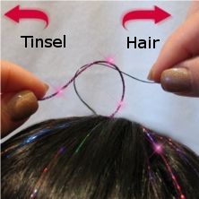 Glitter Hair Strands, Diy Hair Tinsel, Hair Tinsels, Easy Knots, Diy Hair Extensions, Tinsel Hair, Lady Lovely Locks, Pro Hair, Hair Tinsel