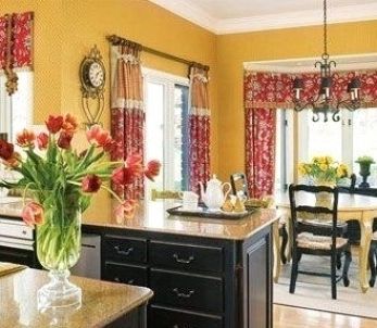 French Country Kitchen Colors, Yellow Kitchen Accents, Country Kitchen Colors, Red Kitchen Walls, Kitchen Color Yellow, Kitchen Color Red, Kitchen Yellow, Kitchen Colour Combination, Best Kitchen Colors