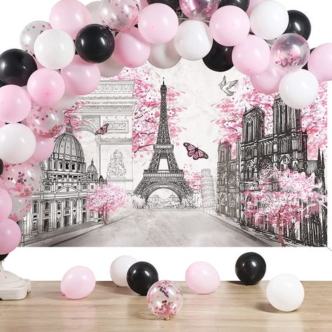 Paris Balloon Garland, Paris Themed Birthday Party Decoration, Paris Balloons, Black Balloon Arch, Paris Theme Party Decorations, Paris Brunch, Eiffel Tower Party, French Themed Parties, Paris Themed Birthday Party