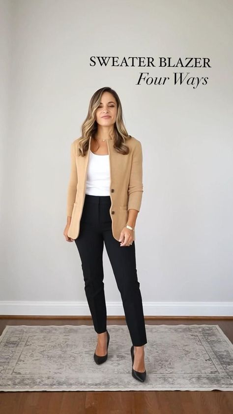 Sweater Blazer Outfit, Black Jeans Outfits, Casual Work Outfits Women, Winter Typ, Outfits For Work, Business Casual Outfits For Work, Sweater Blazer, Push Ups, Stylish Work Outfits