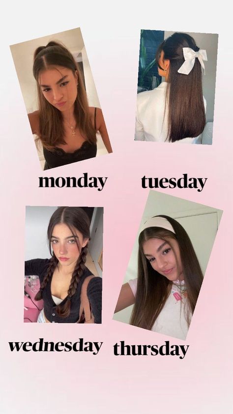 Monday, Tuesday, Wednesday and Thursday. Easy hairstyles for school days 🌹 Enjoy! Easy Hairstyles For School, Monday Tuesday Wednesday, Monday Tuesday, Hairstyles For School, School Days, Easy Hairstyles, Hairstyles