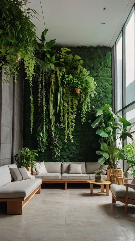 Vertical Plant Wall, Home Lobby, Mixing Patterns, Bohemian Living Rooms, Christmas Apartment, House Plants Decor, Green Rooms, Boho Living, Living Wall