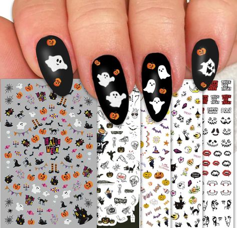 Halloween Nail Stickers Halloween Nail Decals, Halloween Nails Easy, Special Nails, Holiday Nail Designs, Nail Stickers Decals, Candy Skulls, Nail Art Stickers Decals, Diy Nail Art, Halloween Nail Designs