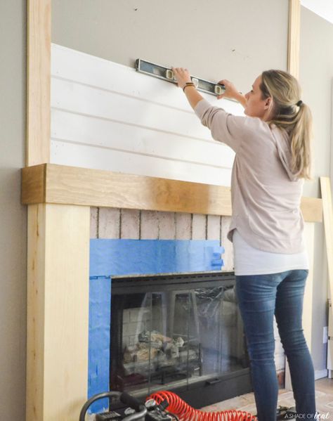 Fireplace Redo, Fireplace Update, Build A Fireplace, Brick Fireplace Makeover, Shiplap Fireplace, Fireplace Built Ins, Fire Places, Farmhouse Fireplace, Rustic Fireplaces