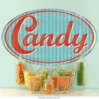 Vintage Sweets, Candy Signs, Candy Stand, Corrugated Tin, Nostalgic Candy, Old Fashioned Candy, Retro Candy, Retro Sign, Removable Wall Decals