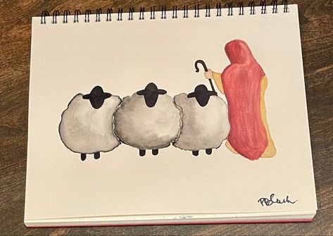 Watercolor Shepherd And Sheep, The Good Shepherd Art, Shepherd Illustration, Shepherd Drawing, Shepherd And Sheep, Shepherd Painting, I Am The Good Shepherd, Lamb Drawing, Fun Paintings