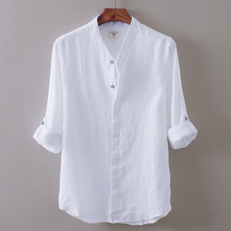 Moda Hippie, White Linen Shirt, Mens Fashion Smart, Linen Shirts, Linen Shirt Men, Stylish Mens Outfits, Linnet, Casual Summer Shirts, Men Shirt Style