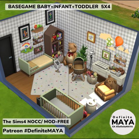 Sims 4 Nursery Ideas Base Game, Basegame Bedroom Sims 4, Sims 4 Base Game Room Ideas, Sims 4 Toddler Room, Sims Apartment, Bedroom Sims 4, Sims4 Ideas, Sims 4 Base Game, Sims4 Builds