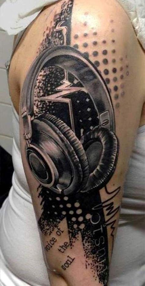 Dj Tattoo, Headphones Tattoo, Music Tattoo Sleeves, Half Sleeve Tattoos, Quarter Sleeve Tattoos, Cool Half Sleeve Tattoos, Tattoo Diy, Music Girl, Girls With Sleeve Tattoos