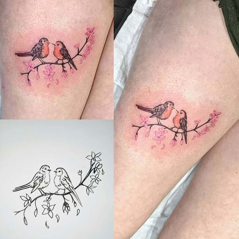 Small Robin Tattoo challinorbodyart Robin Forearm Tattoo, Bird And Poppy Tattoo, Red Robin Bird Tattoo, 2 Robins Tattoo, Robin Watercolour Tattoo, Two Robins Tattoo, Black And White Robin Tattoo, Tattoo Two Birds, Robin And Flower Tattoo