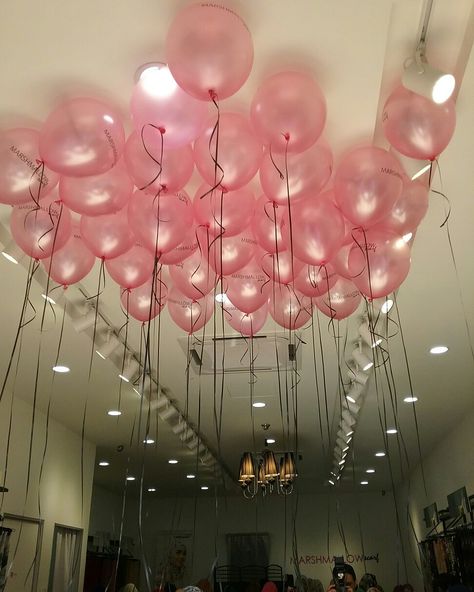 Ceiling balloon deco Balloons Upside Down Ceilings, Pink Balloons On Ceiling, Ballon’s On Ceiling, Pink Helium Balloons, Ballons Ceiling, Ballons On The Celling, Balloons On Ceiling Party Ideas, Balloons On Ceiling, Dirty Martini Party